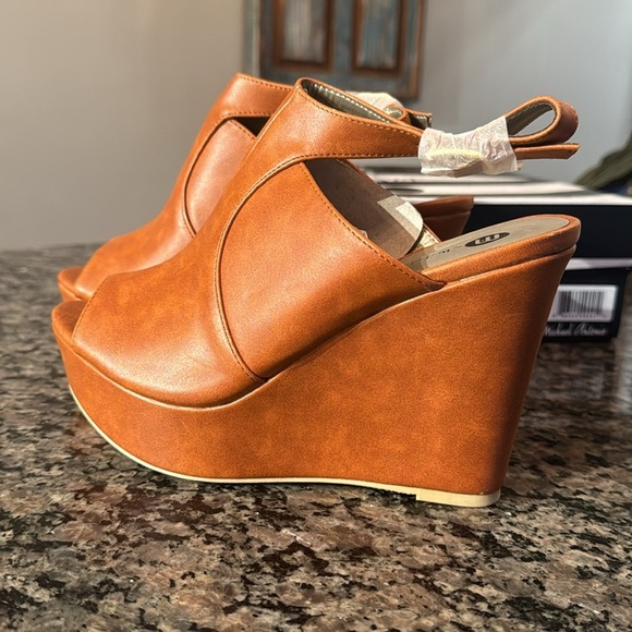 Michael Antonio cognac wedge peep toe NIB 7.5 - Picture 4 of 11